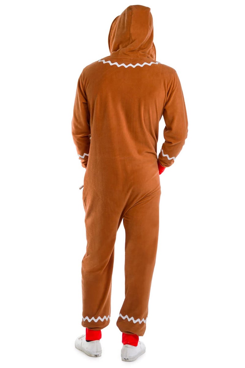 Tipsy Elves Christmas Onesies for Adults - Comfy Unisex Matching Holiday Jumpsuits with Convenient Pockets - Cozy Brown Gingerbread Christmas Jumpsuit Size Large - Image 3